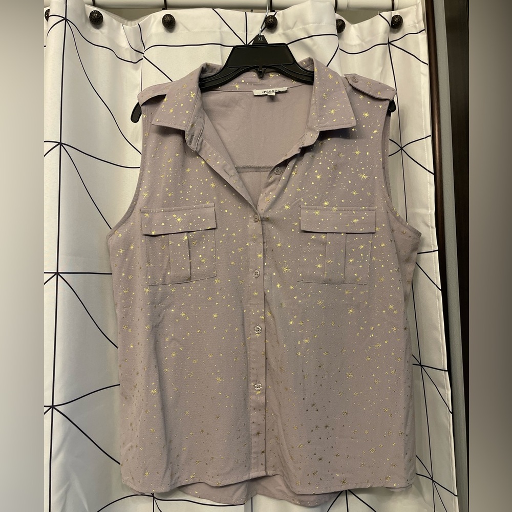 Speckled Grey and Gold Sleeveless Blouse XL